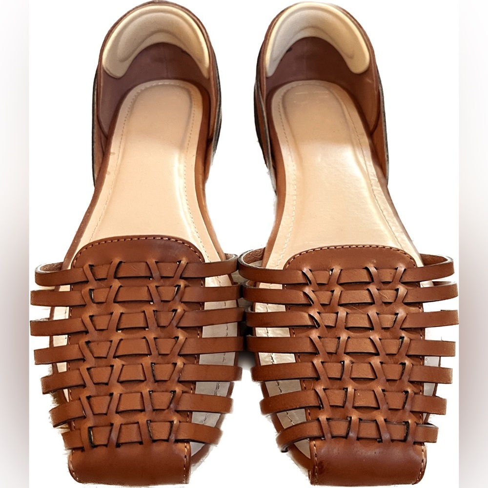 Brown woven leather flat sandals | size 9 | JustFab
